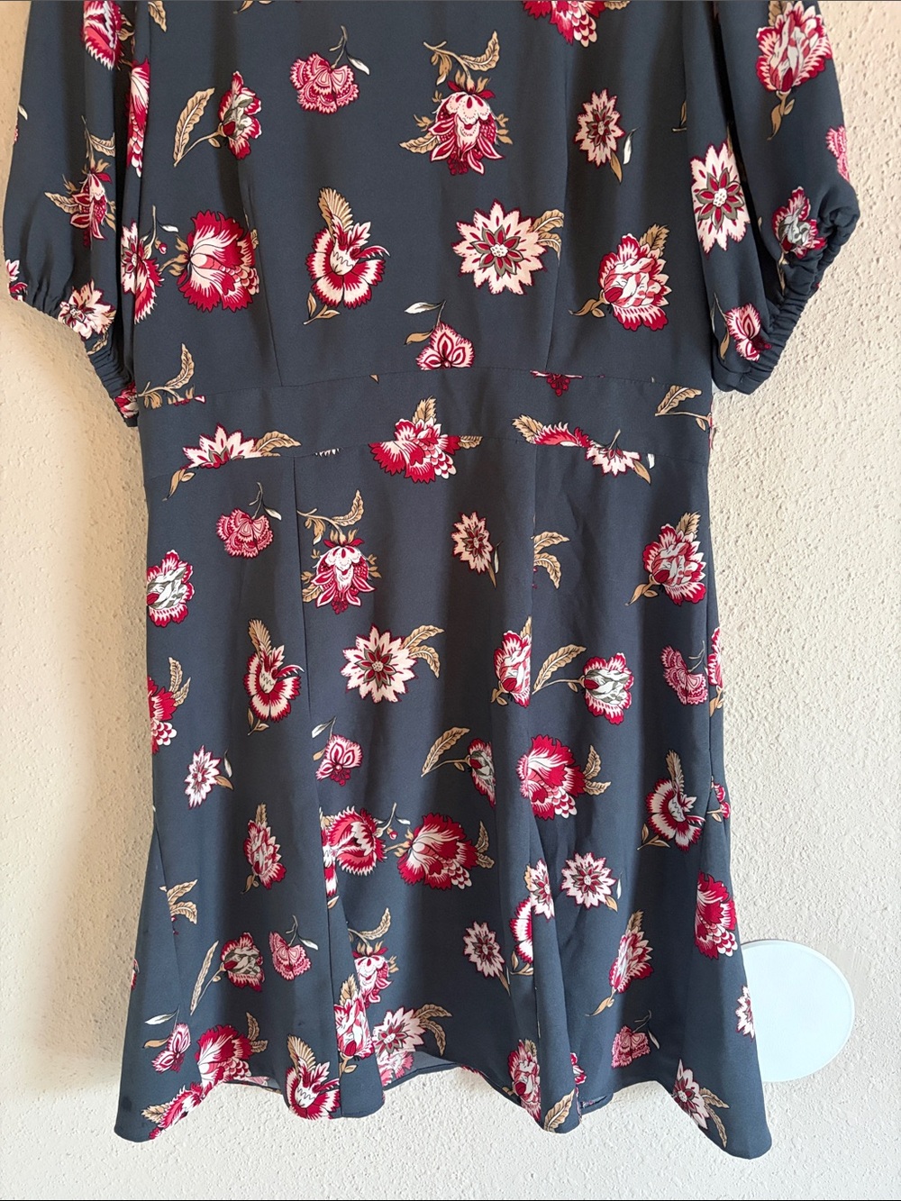 LOFT Charcoal Midi Dress with Red and Pink Floral Print - Picture 6 of 6